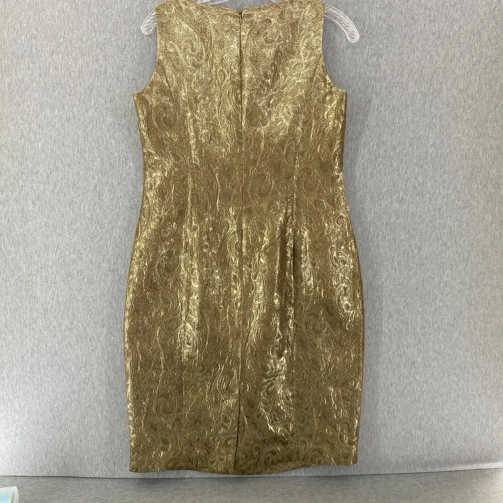 Lauren Ralph Lauren Cocktail Evening Dress Gold Metallic Sleeveless Sz 10 - Picture 2 of 6